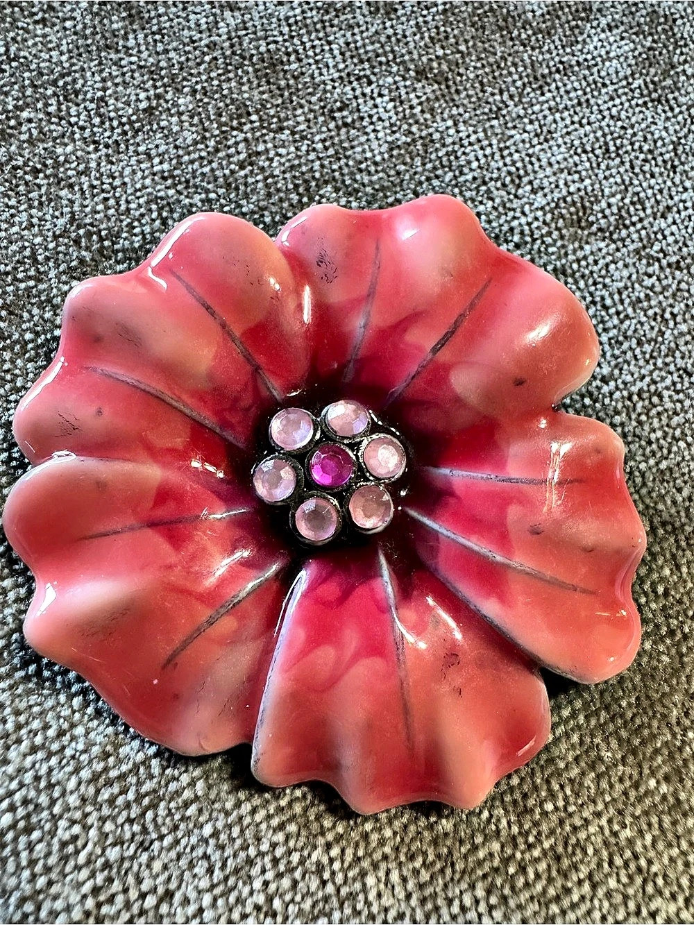 Pink & Red Floral Rhinestone Brooch